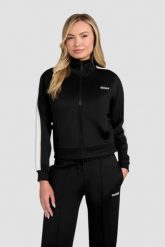 GUESS Czarna damska bluza z lampasami Yarrow. Czarne bluzy Guess, s, z aplikacjami, bez kaptura. W wyprzedaży za 259.99 zł.