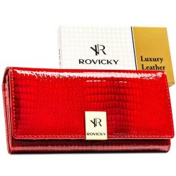 Lakierowany portfel damski ze skóry naturalnej w czerwonym kolorze zamykany na zatrzask RH-20A-1-RS Rovicky. Czerwone portfele ROVICKY, bez wzorów, z lakierowanej skóry. Za 95.99 zł.