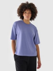 4F T-shirt regular z modalem damski - granatowy XS. Niebieskie t-shirty 4f, xs, bez wzorów, z dzianiny, bez kołnierzyka, bez ramiączek. W wyprzedaży za 39.99 zł.