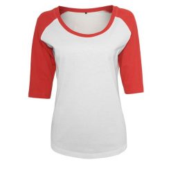 Damska Koszulka Kontrastowa 3/4 Długości Raglan. Białe bluzki BUILD YOUR BRAND, xl, bez wzorów, sportowe, bez kołnierzyka, bez ramiączek. Za 61.99 zł.
