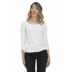 Damski T-shirt z długim rękawem w kolorach ziemi. Białe t-shirty LEONE 1947 APPAREL, bez wzorów, bez kołnierzyka, bez ramiączek. W wyprzedaży za 109.46 zł.