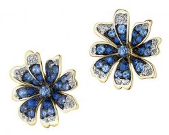 Kolczyki z żółtego złota z diamentami i szafirami - kwiaty - próba 585. Żółte kolczyki Apart, z diamentem, złote. Za 3,990.00 zł.