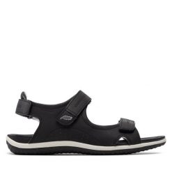 Sandały Geox. Czarne sandały Geox, bez wzorów, bez obcasa, na płaskiej podeszwie, bez zapięcia. Za 289.99 zł.