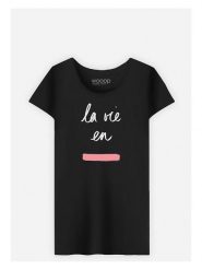 WOOOP Koszulka "La vie en Rose" w kolorze czarnym rozmiar: M. Czarne bluzki Wooop, m, bez wzorów, z bawełny, bez kołnierzyka, bez ramiączek. Za 74.81 zł.