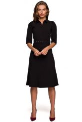Sukienka z Kołnierzykiem i Suwakiem z Przodu - Czarna. Czarne sukienki MOE, l, bez wzorów, z elastanu, wizytowe, bez kołnierzyka, bez ramiączek. Za 298.90 zł.