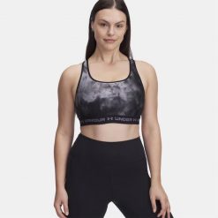Damski Top Biustonosz Sportowy Under Armour Crossback Mid Print. Czarne bielizna sportowa Under Armour, bez zapięcia, na fitness i siłownię. Za 129.99 zł.