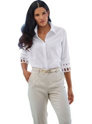 Heine Bluzka w kolorze białym rozmiar: 36. Białe bluzki Heine, bez wzorów, bez kołnierzyka, bez ramiączek. Za 86.99 zł.