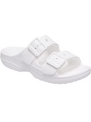 Klapki Dla Dorosłych Crocs Saturday Sandal. Białe klapki Crocs, bez wzorów, z materiału, bez obcasa. Za 199.99 zł.