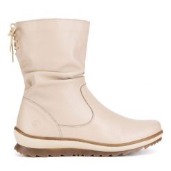 Botki Remonte. Białe botki Remonte, bez wzorów, bez obcasa, na płaskiej podeszwie, bez zapięcia. Za 349.99 zł.