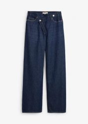 Dżinsy Wide Leg, mid waist, low stretch. Niebieskie jeansy bonprix, bez wzorów. Za 129.99 zł.