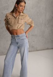 Niebieskie Jeansy Wide Leg High Waist z Bawełną z Denimowym Paskiem Evanna. Niebieskie jeansy Renee, l, bez wzorów, z podwyższonym stanem. Za 119.99 zł.