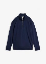 Bluza z bawełnianego interlocku. Niebieskie bluzy bonprix, bez wzorów, z bawełny, bez kaptura. Za 84.99 zł.