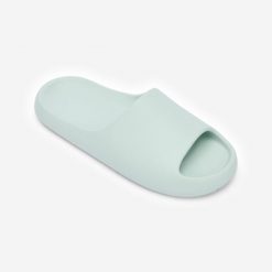 Klapki basenowe Nabaiji 500 Style. Niebieskie klapki DECATHLON, bez wzorów, z materiału, bez obcasa. Za 59.99 zł.