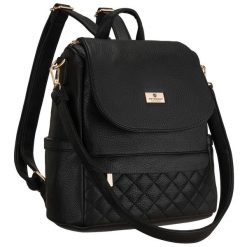 Mały plecak damski czarny ze skóry ekologicznej torebka listonoszka 2w1 miejski Peterson PTN MBP-08-F19. Czarne plecaki Peterson, z aplikacjami, ze skóry ekologicznej, na ramię, pikowane, bez dodatków. Za 89.99 zł.