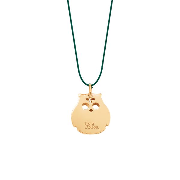 Naszyjnik z pozłacaną sową na cienkim butelkowym sznurku. Naszyjniki Lilou, pozłacane. Za 169.00 zł.