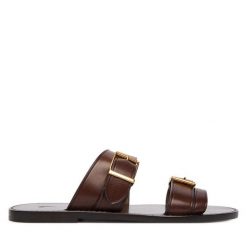 Klapki Polo Ralph Lauren. Brązowe klapki Polo Ralph Lauren, bez wzorów, bez obcasa. Za 1,499.00 zł.