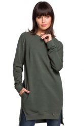 Zielona Długa Nierozpinana Bluza z Rozporkami. Zielone bluzy MOE, l, bez wzorów, z bawełny, bez kaptura. Za 249.90 zł.