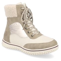 Botki Rieker. Brązowe botki Rieker, bez wzorów, bez obcasa, na płaskiej podeszwie, bez zapięcia. Za 449.99 zł.