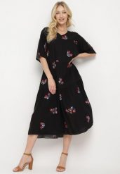 Czarna Wiskozowa Sukienka o Rozkloszowanym Kroju z Krótkim Rękawem Givinia. Czarne sukienki Born2be, na co dzień, plus size, bez wzorów, z wiskozy, eleganckie, bez kołnierzyka, plus size, bez ramiączek, midi, proste. Za 74.99 zł.