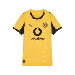 Damska koszulka pucharowa Borussia Dortmund 25/26 PUMA Yellow Sizzle Black. Czarne bluzki Puma, bez wzorów, sportowe, bez kołnierzyka, bez ramiączek. Za 439.00 zł.