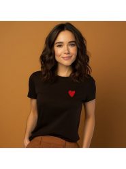 WOOOP Koszulka "Little Heart" w kolorze czarnym rozmiar: L. Czarne bluzki Wooop, l, bez wzorów, bez kołnierzyka, bez ramiączek. Za 61.45 zł.