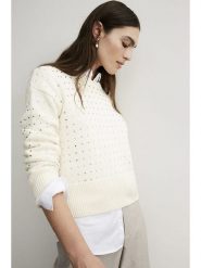 Oui Sweter w kolorze kremowym rozmiar: 40. Brązowe swetry Oui, bez wzorów, z bawełny, bez ramiączek. Za 206.42 zł.