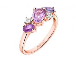 Pierścionek z różowego złota z diamentami, ametystami i tanzanitem - próba 375. Czerwone pierścionki Apart, z ametystem, złote. Za 1,959.00 zł.