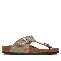 Japonki Birkenstock. Brązowe klapki Birkenstock, bez wzorów, bez obcasa. Za 619.99 zł.