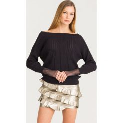SWETER Patrizia Pepe. Czarne swetry Patrizia Pepe, l, z aplikacjami, z bawełny, bez ramiączek. Za 593.40 zł.