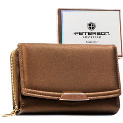 Brązowy portfel damski ze skóry ekologicznej zamykany na zatrzask i suwak - Peterson. Brązowe portfele Peterson, bez wzorów, ze skóry ekologicznej. Za 94.99 zł.