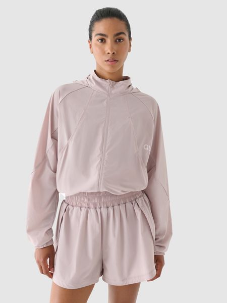 4F Kurtka treningowa damska 4F x Anna Lewandowska - beżowa L. Brązowe kurtki sportowe 4f, l, bez wzorów, z dzianiny, z kapturem, na fitness i siłownię. W wyprzedaży za 149.99 zł.