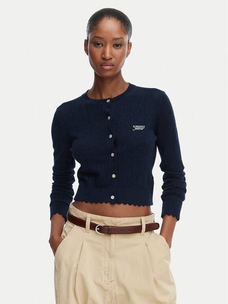 Tommy Jeans Kardigan Pointelle DW0DW22931 Granatowy Regular Fit. Niebieskie kardigany Tommy Jeans, l, bez wzorów, z jeansu. Za 383.99 zł.