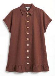 Długa bluzka oversize z mieszanki lnu. Brązowe bluzki bonprix, bez wzorów, z bawełny, bez kołnierzyka, bez ramiączek. Za 149.99 zł.
