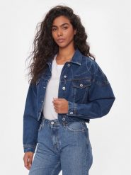 Pepe Jeans Kurtka jeansowa Foxley Logo PL402329 Niebieski Oversize. Niebieskie kurtki Pepe Jeans, l, bez wzorów, z bawełny, bez kaptura. Za 379.99 zł.