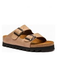 Comfortfusse Skórzane klapki "Troy" w kolorze beżowym rozmiar: 35. Brązowe klapki Comfortfüße, bez wzorów, z nubiku, z otwartym noskiem, bez obcasa. Za 260.99 zł.