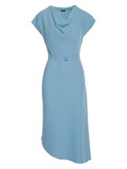 Stylove Sukienka w kolorze błękitnym rozmiar: XL. Niebieskie sukienki Stylove, xl, bez wzorów, z tkaniny, z asymetrycznym kołnierzem, bez ramiączek, midi, asymetryczne. Za 157.99 zł.