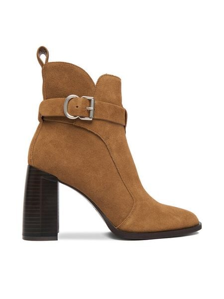 Badura Botki EO-VIV-1 Brązowy. Brązowe botki Badura, bez wzorów, ze skóry, bez obcasa, na słupku, bez zapięcia. Za 299.99 zł.