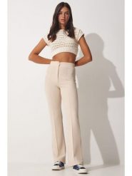 Happiness Istanbul Spodnie w kolorze kremowym rozmiar: 38. Brązowe spodnie materiałowe Happiness Istanbul, na co dzień, bez wzorów, z materiału, z podwyższonym stanem. Za 78.99 zł.