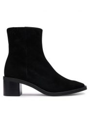 Calvin Klein Botki Block Heel Ank Boot Suede HW0HW03221 Czarny. Czarne botki Calvin Klein, bez wzorów, ze skóry, bez obcasa, na słupku, bez zapięcia. Za 799.99 zł.