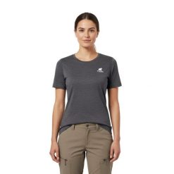 Damska koszulka trekkingowa z merynosów. Szare bluzki FJORK MERINO, bez wzorów, z wełny, sportowe, bez kołnierzyka, bez ramiączek. Za 399.00 zł.