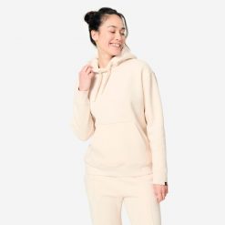 Bluza z kapturem damska Domyos Gym & Pilates. Brązowe bluzy DOMYOS, xs, bez wzorów, z bawełny, z kapturem. Za 129.99 zł.
