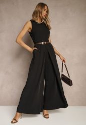Czarny Kombinezon Bez Rękawów z Nogawkami Wide Leg Noreldi. Czarne sukienki Renee, m, bez wzorów, eleganckie, bez kołnierzyka, bez ramiączek. Za 109.99 zł.