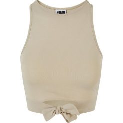 Womens/Ladies Front Knot Crop Top. Białe topy Urban Classics, xl, bez wzorów, bez kołnierzyka, bez ramiączek. Za 72.99 zł.