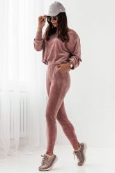 Welurowy Komplet Bluza i Spodnie - Różowy. Czerwone bluzy Ivon, s, bez wzorów, z materiału, bez kaptura. Za 279.90 zł.