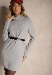 Szara Dzianinowa Sukienka o Prostym Kroju z Golfem Sinavellea. Szare sukienki Renee, na co dzień, l, bez wzorów, z dzianiny, eleganckie, bez kołnierzyka, bez ramiączek, mini, proste. Za 79.99 zł.