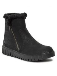 Rieker Botki Y3481-00 Czarny. Czarne botki Rieker, bez wzorów, z materiału, bez obcasa, na płaskiej podeszwie, bez zapięcia. Za 258.99 zł.