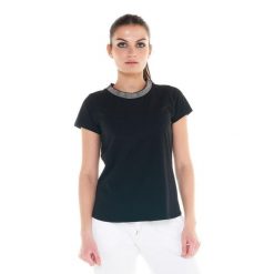 Damska koszulka Cristal Shine. Czarne bluzki LEONE 1947 APPAREL, l, bez wzorów, z tkaniny, sportowe, bez kołnierzyka, bez ramiączek. W wyprzedaży za 98.90 zł.