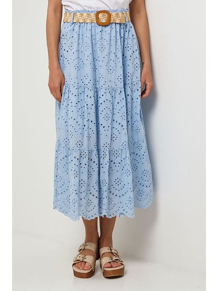 Lin Passion Lniana spódnica w kolorze błękitnym rozmiar: 36/38. Niebieskie spódnice Lin Passion, na co dzień, bez wzorów, z koronki, klasyczne, midi, proste. Za 135.81 zł.