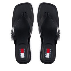Japonki Tommy Jeans. Czarne baleriny Tommy Jeans, bez wzorów, z jeansu, bez obcasa. Za 409.99 zł.