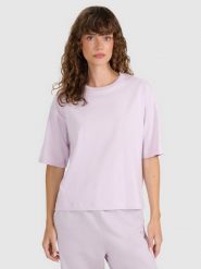 4F T-shirt oversize gładki damski - fioletowy S. Fioletowe t-shirty 4f, s, bez wzorów, z bawełny, bez kołnierzyka, bez ramiączek. Za 59.99 zł.